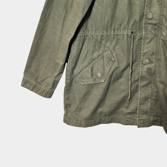 American Eagle Hooded Utility Jacket Coat Army Green L Zip Up Pockets Gorpcore - Picture 2 of 11